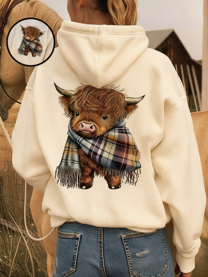 🎄HOT SALE 50% OFF!!🎁Cute Highland Cow Cozy Fleece-Lined Hooded Sweatshirt🦬