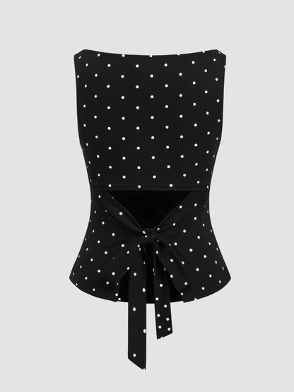 👗🎀 Sleeveless Ruffle Tank Top with Tie Belt & Polka Dots – 50% OFF! Y2K-Inspired, Perfect for Warm Days. 🔥✨