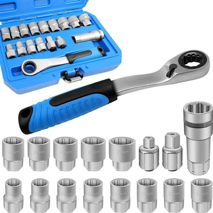 🔧⚡ 17-Piece Pass Through Ratchet Set – 50% OFF! 10-24mm metric & 3/8"-1/2" SAE, thin wall hollow sockets – long bolt removal made easy. 💪
