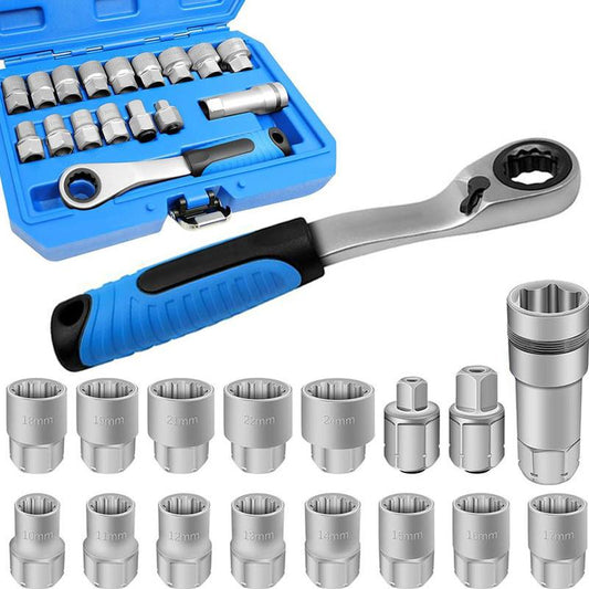 🔧⚡ 17-Piece Pass Through Ratchet Set – 50% OFF! 10-24mm metric & 3/8"-1/2" SAE, thin wall hollow sockets – long bolt removal made easy. 💪