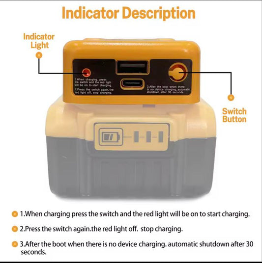 🔋⚡ Fast Charging Adapter for, Dewalt, Makita 18V – USB Type-C port, charge your batteries anywhere. 🔥💪