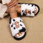 🐮 50% OFF! Women's Plush Slippers – cartoon cow print, open-toe, soft & cozy – perfect home slippers. 🛋️💖