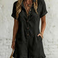 📢📢50% OFF !! ⏰Elegant Lapel Button Design Short Sleeves Ruffle Romper, Casual Vacation Style High-Waisted Slimming Romper, Comfortable and Stylish One-Piece
