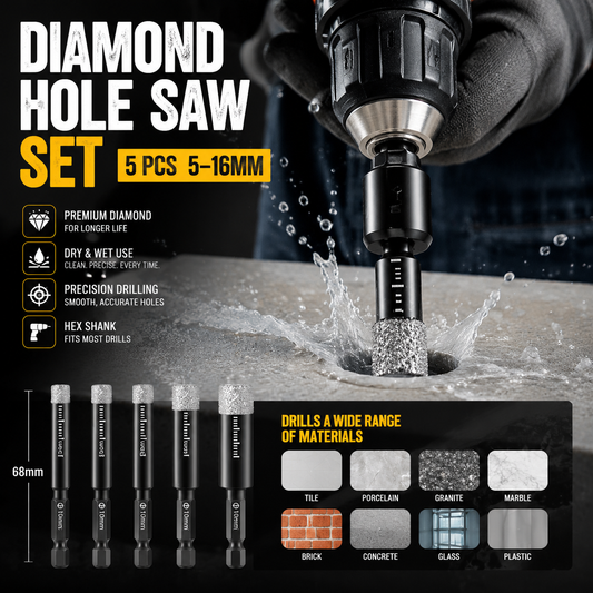 🥳2026 HOT SALE🥳💞50K+ SOLD!🛡️ 50% OFF! Diamond Drill Bits Set – 5‑16mm sizes, hex shank fits most drills. Dry or wet use – smooth, precise holes every time! 💎💪