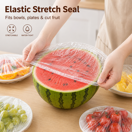 🥗⚡ Stretch Elastic Food Covers – 50% OFF! 200-pack, transparent film, elastic edge – cover fruit, dishes & meal prep in seconds. 💯