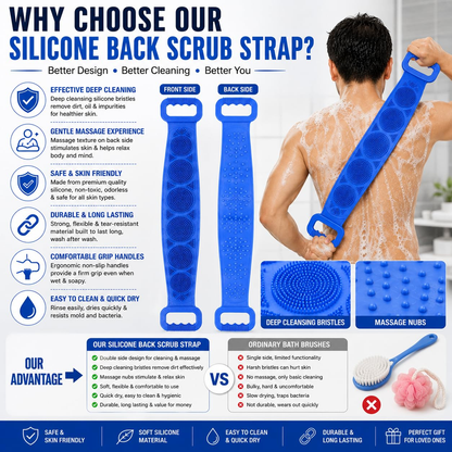 🧼Silicone Back Scrubber for Bath, Double-Sided Body Exfoliating Bath Brush with Soft Silicone Bristles