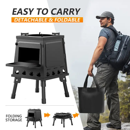 🔥Portable Wood Burning Rocket Stove | 16 Vent Holes Efficient Burn | Outdoor Wood Stove | Foldable Camping Cooker