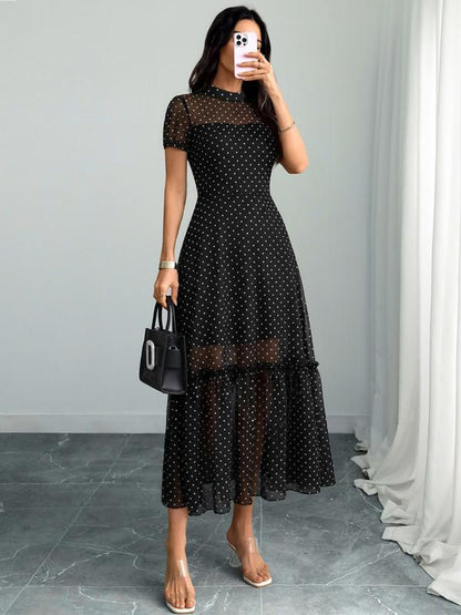 ✨2026 New Arrival 50%OFF🌸Floral Print Sheer Mesh Ruffle Hem Maxi Dress