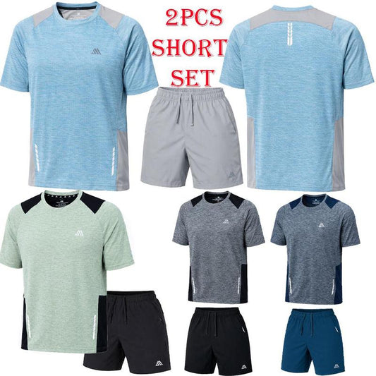Men's Activewear Pro-Series Gym Set with Contrast Mesh Panels Shorts T-Shirt - Moisture-Wicking Fabric & Reflective Accents