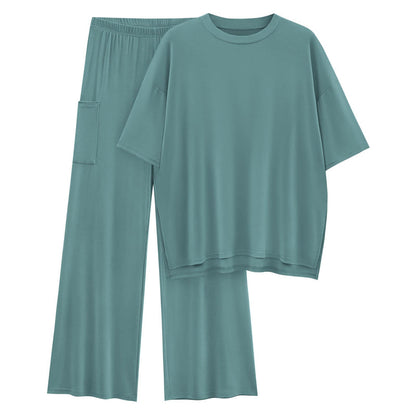 🔥Casual 2-Piece Loose-Fit Short Sleeve Top & Wide-Leg Pants Set with Pockets