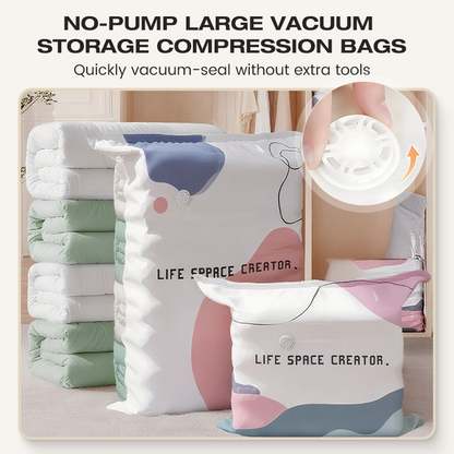 💐 BUY 2, GET 1 FREE! 🧺 Pump-Free Vacuum Storage Bags – Save Up to 80% Space – Durable PA+PE Material, ideal for Clothes, Bedding & Cushions 🛏️