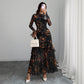 ✨2026 New Arrival 50%OFF🌸Floral Print Sheer Mesh Ruffle Hem Maxi Dress
