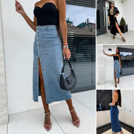 👗👖Stylish Button-Front Split Bodycon Skirt – 50% OFF! Sleek fit, front buttons, thigh-high split – day to night chic. 🔥💃