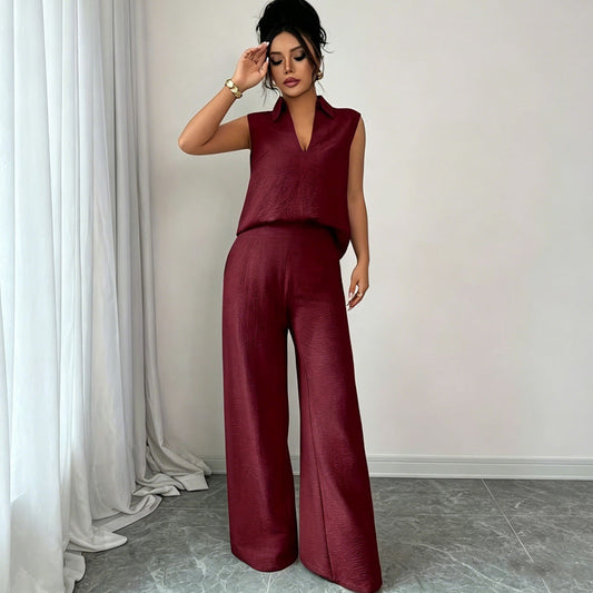 Women's Sleeveless Top & Wide-Leg Pants Set