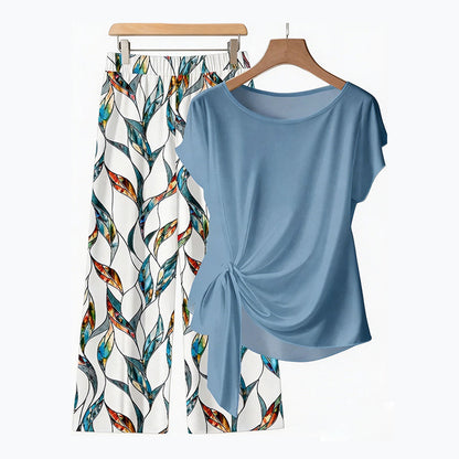 🥳SUMMER HOT SALE🥳💞50K+ SOLD!💥50% OFF! 🔥 Women's Side-Tie Top & Patterned Pants Set – Flowy, adjustable fit & perfect for summer vacations or resort wear 👖