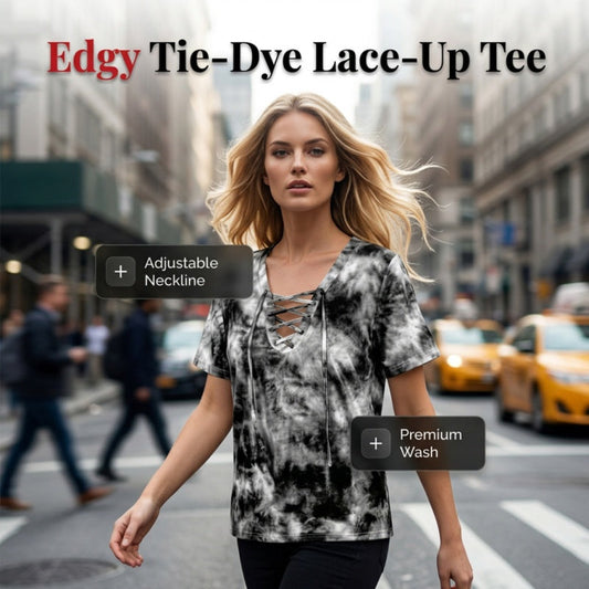 📢📢50% OFF!! ⏰Women's Tie-Dye T-Shirt with Lacing and V-Neck