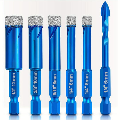 Porcelain Glass Ceramic Tile Dry Cut Diamond Drill Bit 6-Piece Set
