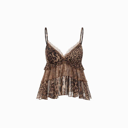 👗 🌈LIMITED-TIME 50% OFF! 🍀  🌸 Ruffled Lace Trim Camisole Top 🌸– A-Line Silhouette, Mesh Fabric, Feminine Allure ✨