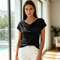 👚 LIMITED-TIME 50% OFF! ✨ Women's Cowl Neck Top – Cap Sleeve, Draped, Soft Fabric 🌸