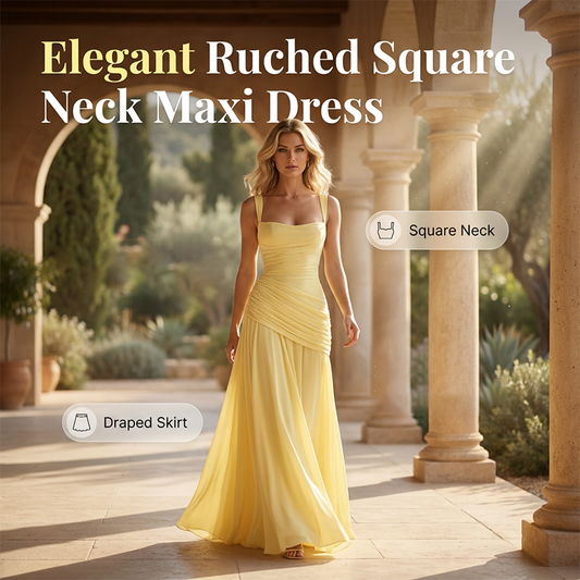 👗✨ Women's Ruched Bodice Square Neck Maxi Dress – 57% OFF! Elegant square neck, flattering ruched bodice, flowy maxi length – timeless sophistication. 🔥🌸
