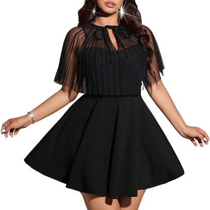 Women's Plus-Size A-Line Cape Dress 🌸 Graceful Cape Design, Flowing A-Line Silhouette for a Confident Look ✨
