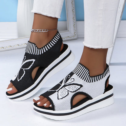 👡Limited Time Offer £14.98!🌴Women Fly-Knit Peep-Toe Platform Wedge Sandals, Breathable Arch Support Cushioned Slip-On Summer Beach Holiday Shoes