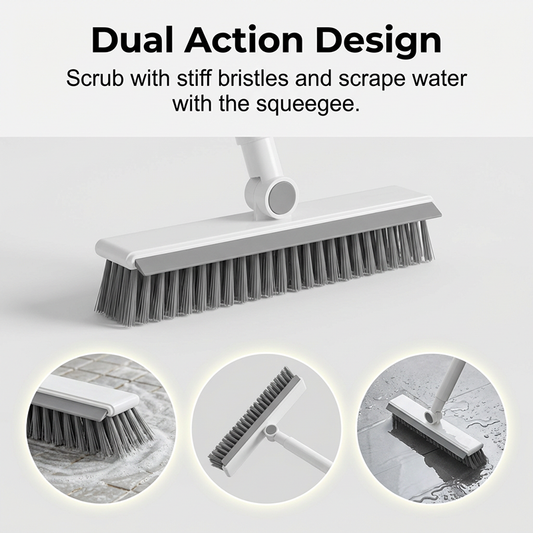 🔥UP TO 50% OFF!!2-in-1 Floor Brush with Squeegee | Ergonomic Long Handle Tile Scrubber for Bathroom & Kitchen Cleaning