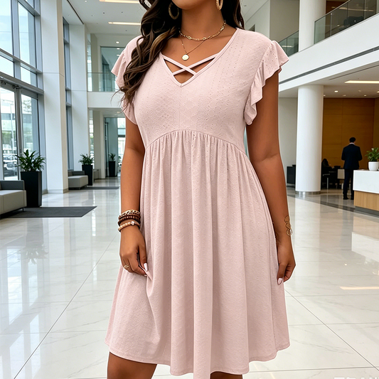 👗🌸 Women's Criss-Cross V-Neck Flutter Sleeve Flowy Dress – 50% OFF! Elegant criss-cross front, feminine flutter sleeves, airy silhouette – perfect for any occasion. 🔥✨