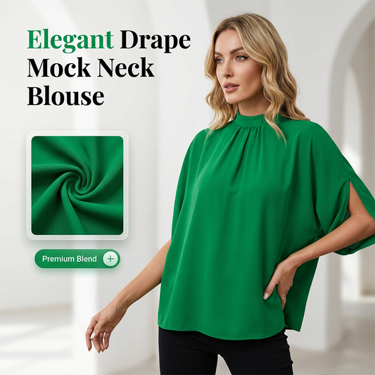 👚50% OFF!✨Women's Mock Neck Top – Batwing Sleeve, Relaxed Fit, Elegant Drape 🍂