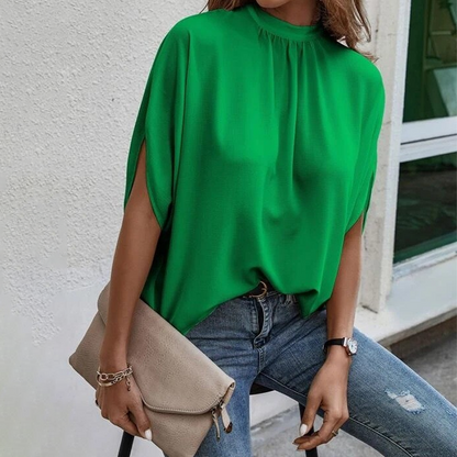 👚50% OFF!✨Women's Mock Neck Top – Batwing Sleeve, Relaxed Fit, Elegant Drape 🍂