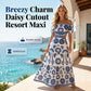 🌺 LIMITED-TIME 56% OFF! 💥 Women's Off-Shoulder Midi Dress – Daisy Print, Waist Cutout & Flattering Flowy Fit – Tropical Chic 💃