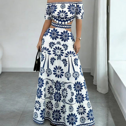🌺 LIMITED-TIME 56% OFF! 💥 Women's Off-Shoulder Midi Dress – Daisy Print, Waist Cutout & Flattering Flowy Fit – Tropical Chic 💃