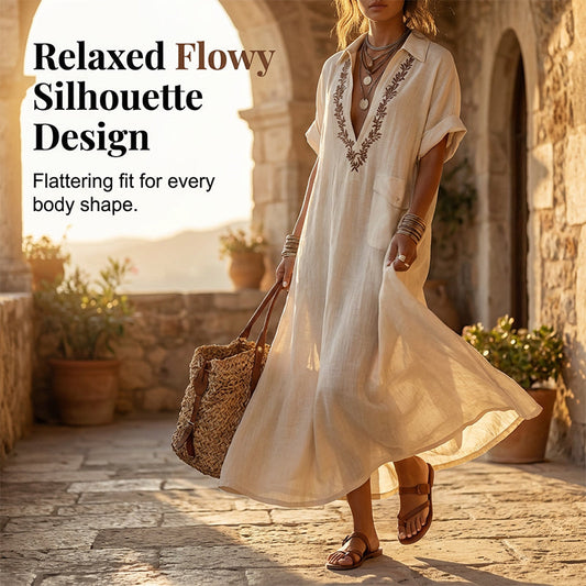 💃👗 Women's Deep V-Neck Flowy Maxi Dress – 50% OFF! Effortless elegance that flatters every curve – lightweight, breathable, head-turning. 🔥✨