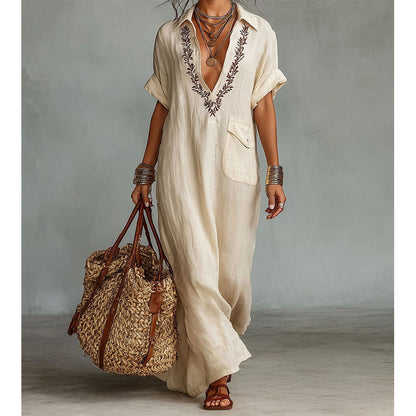 💃👗 Women's Deep V-Neck Flowy Maxi Dress – 50% OFF! Effortless elegance that flatters every curve – lightweight, breathable, head-turning. 🔥✨