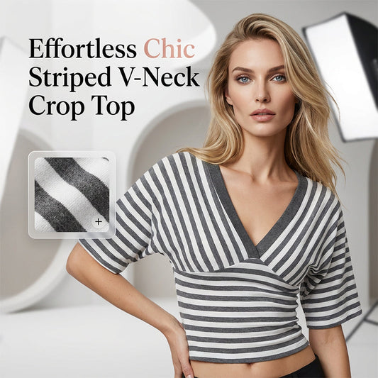 👚🎀 Women's Striped V-Neck Short Sleeve Crop Top – 50% OFF! Flattering V-neck, breezy stripes, cropped cut – perfect for summer vibes. 🔥☀️