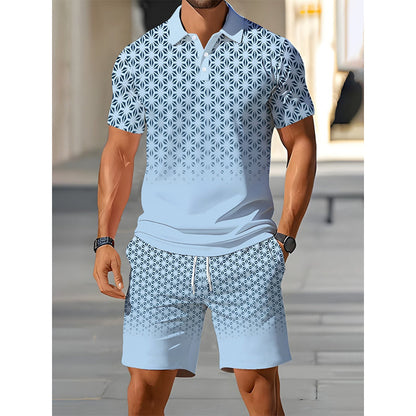 📢📢50% OFF !! ⏰Men's Geometric Print Collared Top & Shorts Set😎