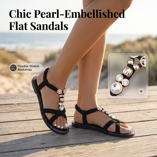 👡✨ Women Flat Sandals with Pearls – 50% OFF! Elegant pearl details, comfortable flat sole – perfect for summer days & special occasions. 🔥🌸