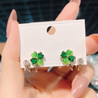 🍀✨ Four-Leaf Clover Huggie Hoop Earrings – 925 silver, sweet bow detail. 50% OFF!