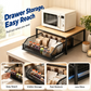 💥50% OFF NOW! 🍳 2-Tier Microwave Stand with Slide-Out Drawer – Heavy-duty, space-saving & sturdy – Perfect for kitchen, office & dorm counters 🏠