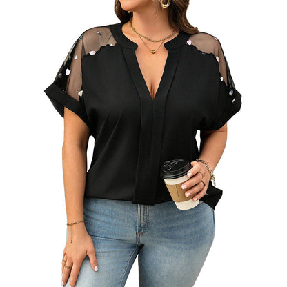 👕Women’s Plus Size Sheer Mesh V-Neck Blouse