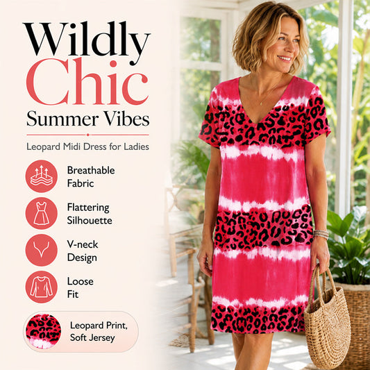 👗🐆 Women's Leopard Print V-Neck Midi Dress – 50% OFF! Bold leopard print, flattering V-neck, elegant midi length – fierce & feminine. 🔥✨