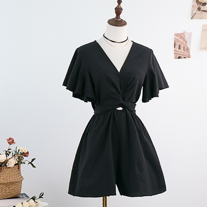 👗✨ Summer Cutout Waist Romper – V-neck, twist front, flutter sleeves – chic & comfortable for warm days. 50% OFF! 🔥🌸