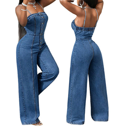 👗💙 Women's Spaghetti Strap Wide Leg Denim Jumpsuit – 50% OFF! Effortless style, wide-leg comfort, classic denim – your new warm-weather favorite. ☁️☀️