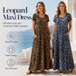 🏖️Summer Hot Sale 62% Off!💃Women's Leopard Print Maxi Dress with Pockets Casual Short Sleeve Long Dress
