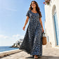 🏖️Summer Hot Sale 62% Off!💃Women's Leopard Print Maxi Dress with Pockets Casual Short Sleeve Long Dress