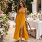 👗🔥 Deep V-Neck Maxi Dress with High Slit – 50% OFF! Metal ring detail, front cutout, lace-up back – bold elegance for summer nights. ✨🌴