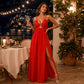 👗🔥 Deep V-Neck Maxi Dress with High Slit – 50% OFF! Metal ring detail, front cutout, lace-up back – bold elegance for summer nights. ✨🌴