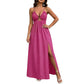 👗🔥 Deep V-Neck Maxi Dress with High Slit – 50% OFF! Metal ring detail, front cutout, lace-up back – bold elegance for summer nights. ✨🌴