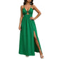 👗🔥 Deep V-Neck Maxi Dress with High Slit – 50% OFF! Metal ring detail, front cutout, lace-up back – bold elegance for summer nights. ✨🌴