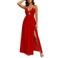 👗🔥 Deep V-Neck Maxi Dress with High Slit – 50% OFF! Metal ring detail, front cutout, lace-up back – bold elegance for summer nights. ✨🌴